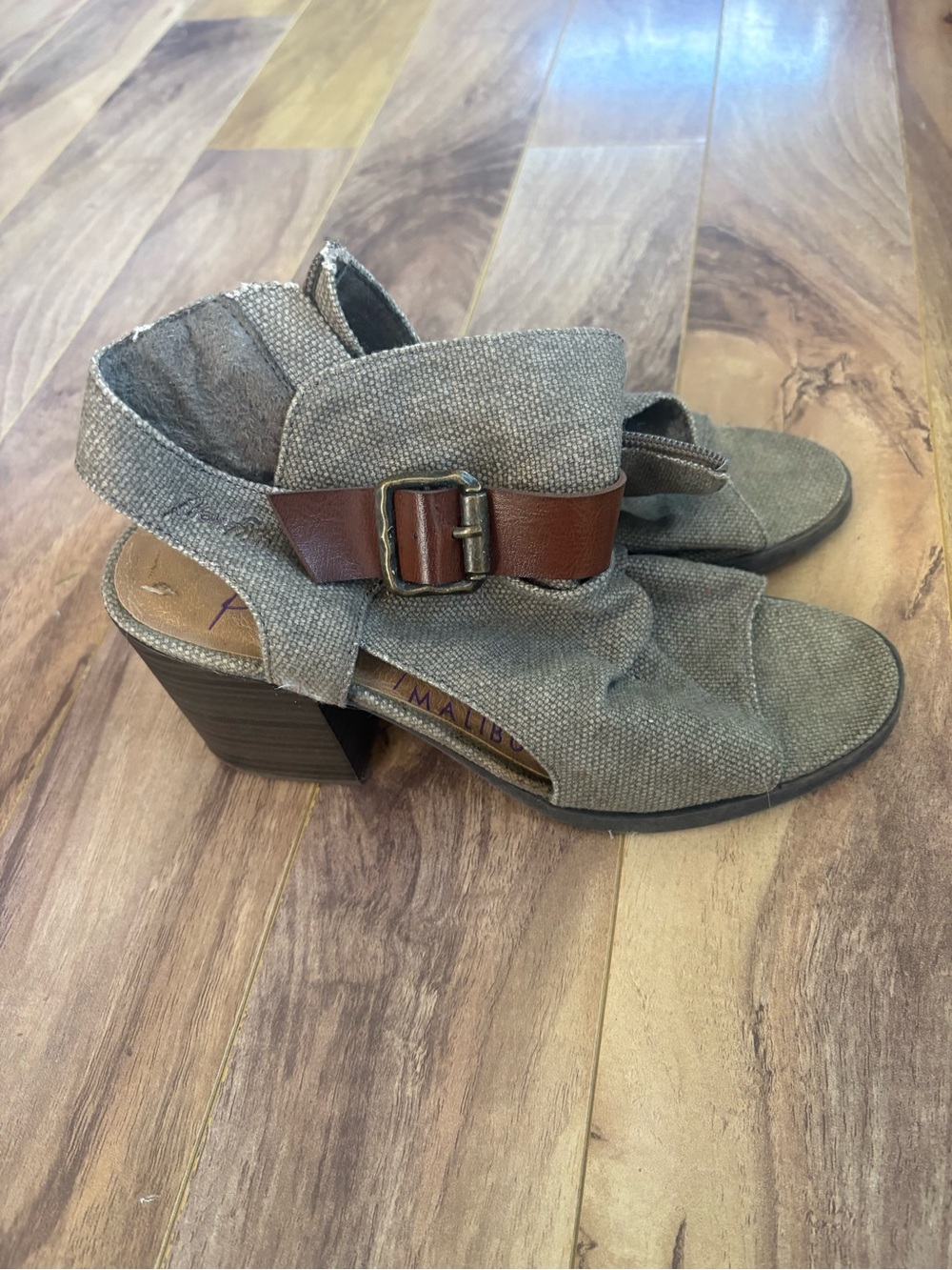 Blowfish Taupe Open-Toe Heeled Sandals with Brown Buckle